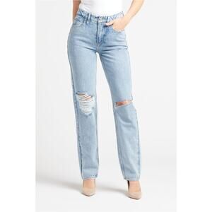 Good American 90s Icon High Rise Straight Leg Distressed Jeans Size 16 NWT